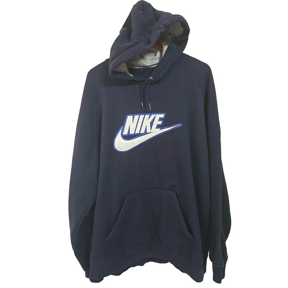 Vtg 90s Nike Hoodie Men's XL Bllue Navy Spellout Pullover Sweatshirt 90s Retro